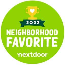 Nextdoor 2022 Neighborhood Favorite award badge with gold trophy and green background